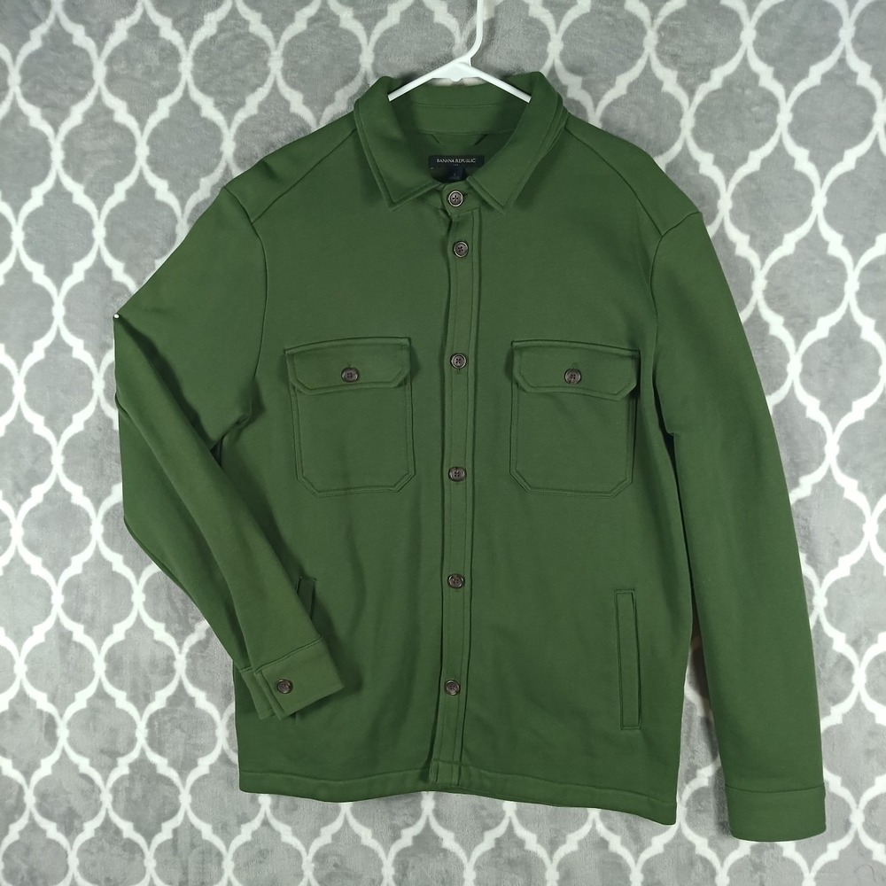 Banana Republic Shacket Men Large Green Shirt Jacket Overshirt Stretch Cotton